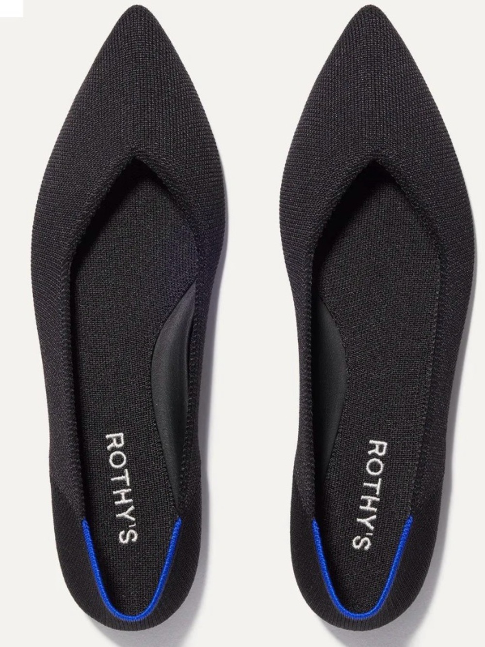 Rothy's Black Pointed Knit Flats with Blue Accent